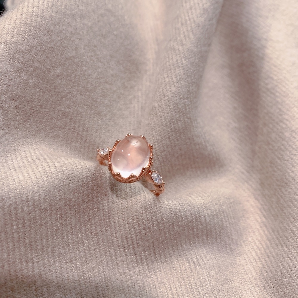 Size 6-Rose quartz ring, sterling silver rose gold plated ,adjustable